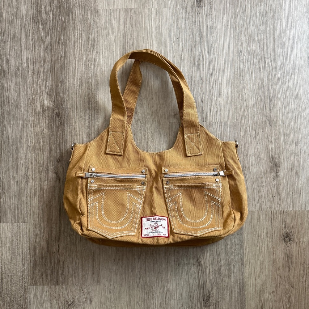 True Religion Mustard Canvas Shoulder Bag
